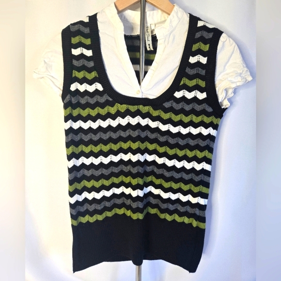 Heart Soul Vintage Chevron Faux Layered Knit Top – Size L - Picture 1 of 5